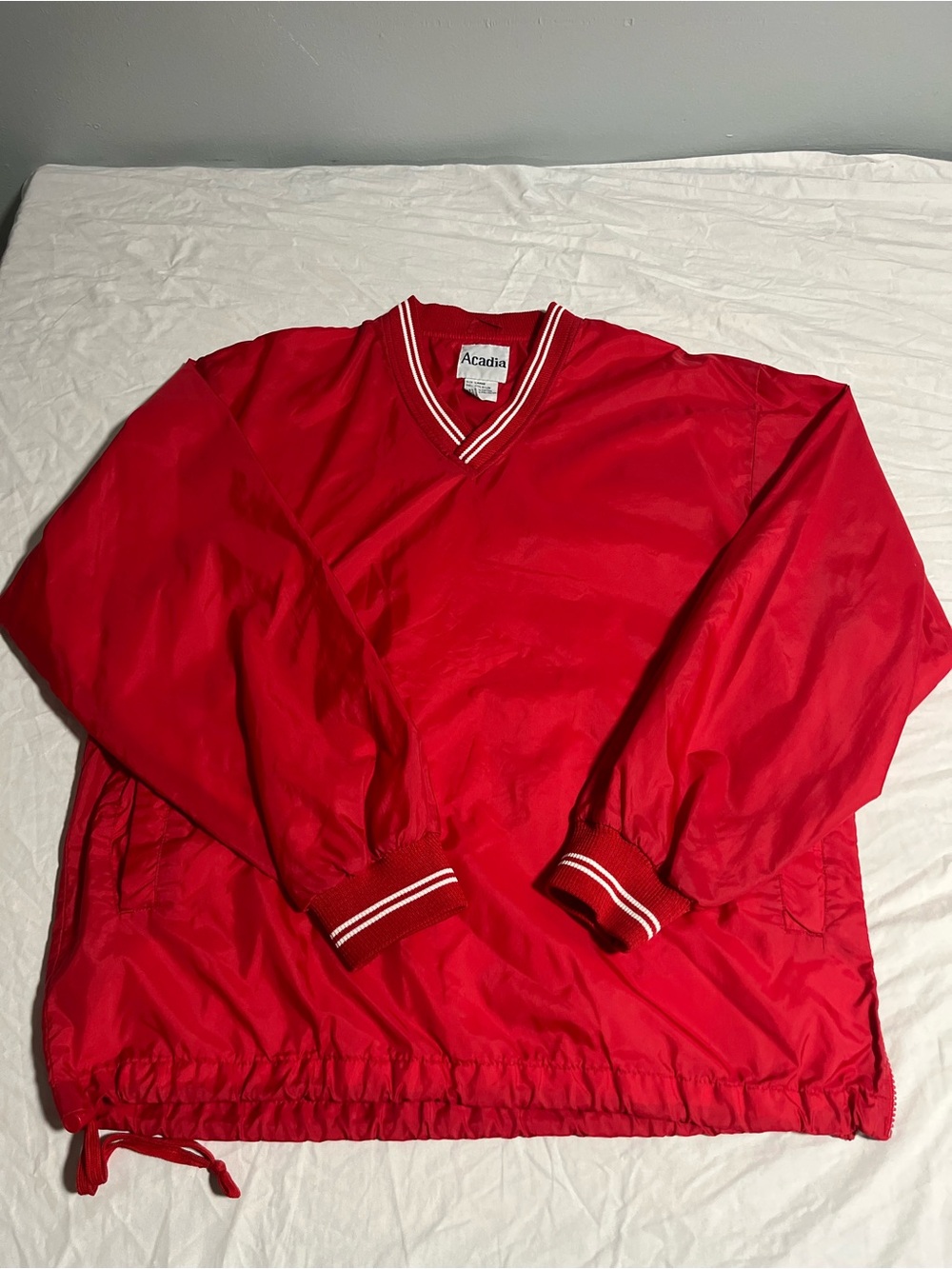 Arcadia Red V-Neck Pullover Windbreaker with Stripe Trim